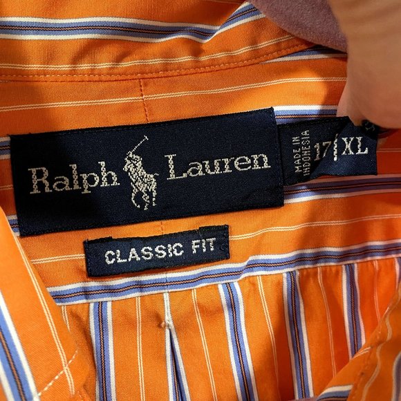 Ralph Lauren Classic Fit Orange, Blue, White Stripe Button Down Shirt Size 17 XL - Picture 4 of 9